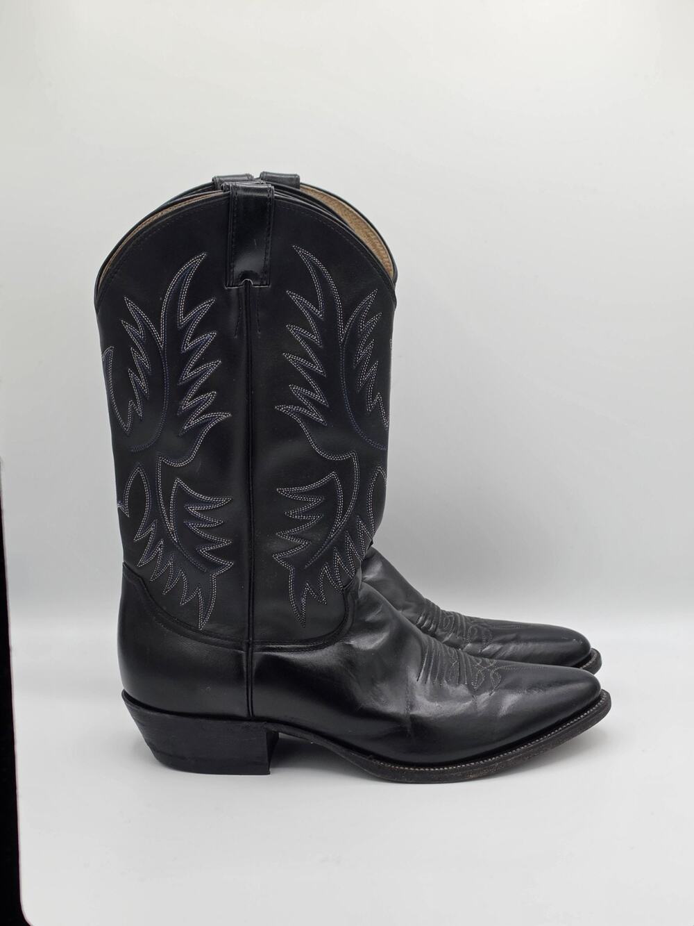 Justin Vintage Men’s 11D Black Leather Cowboy Boots Western USA Made